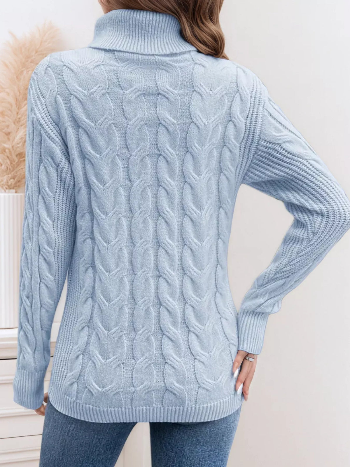 Cable Knit Turtleneck Long Sleeve Sweater (4)