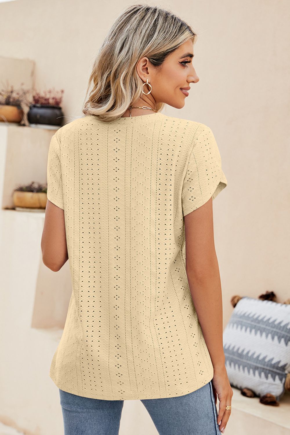 Eyelet Petal Sleeve V-neck Knit Top (12)