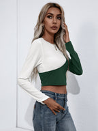 Cropped Contrast Round Neck Short Sleeve Tee (11)