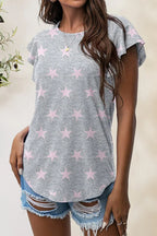 Printed Round Neck Short Sleeve T-shirt (14)