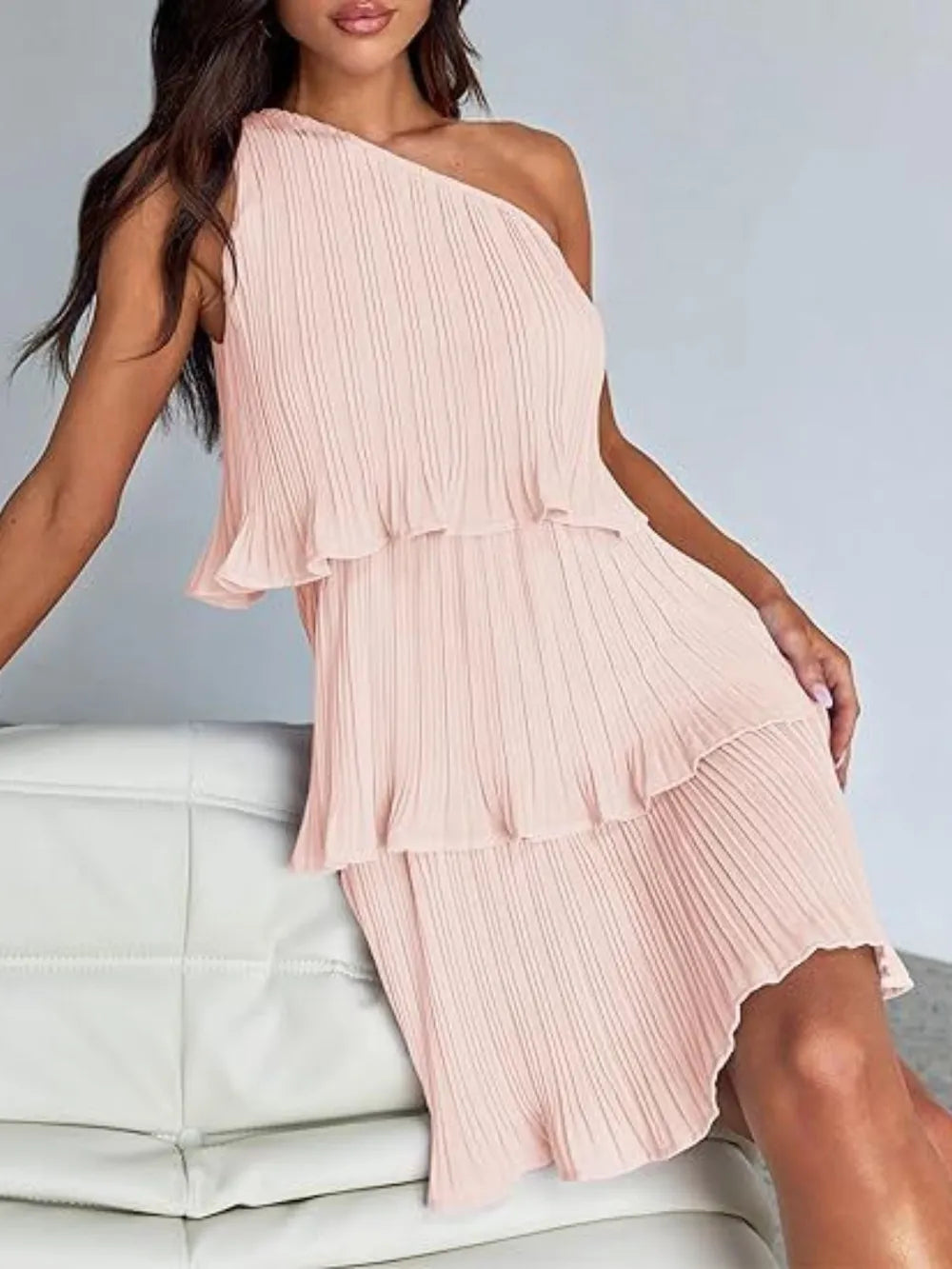 Layered Single Shoulder Mini Dress (29)