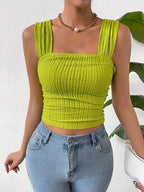 Textured Square Neck Wide Strap Tank (3)