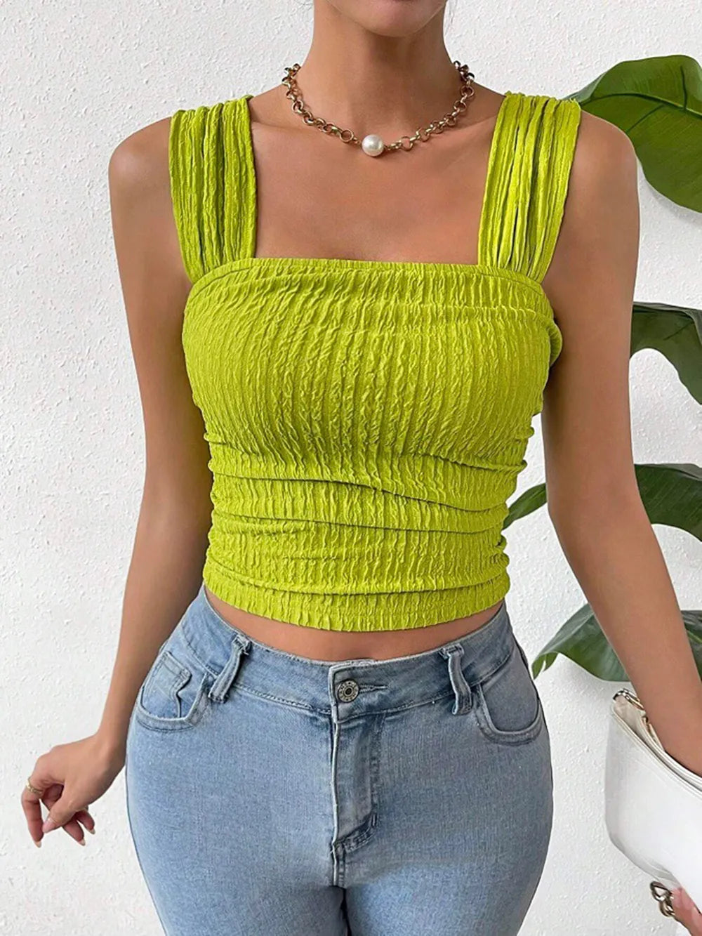 Textured Square Neck Wide Strap Tank (3)