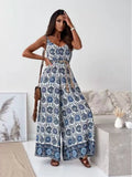 Printed Spaghetti Strap Wide-leg Jumpsuit