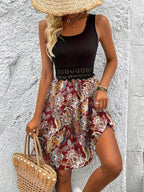 Printed A-line Tank Dress Lace Waist Detail (4)