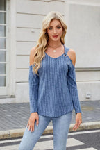 Ribbed Cold Shoulder Long Sleeve Top (3)