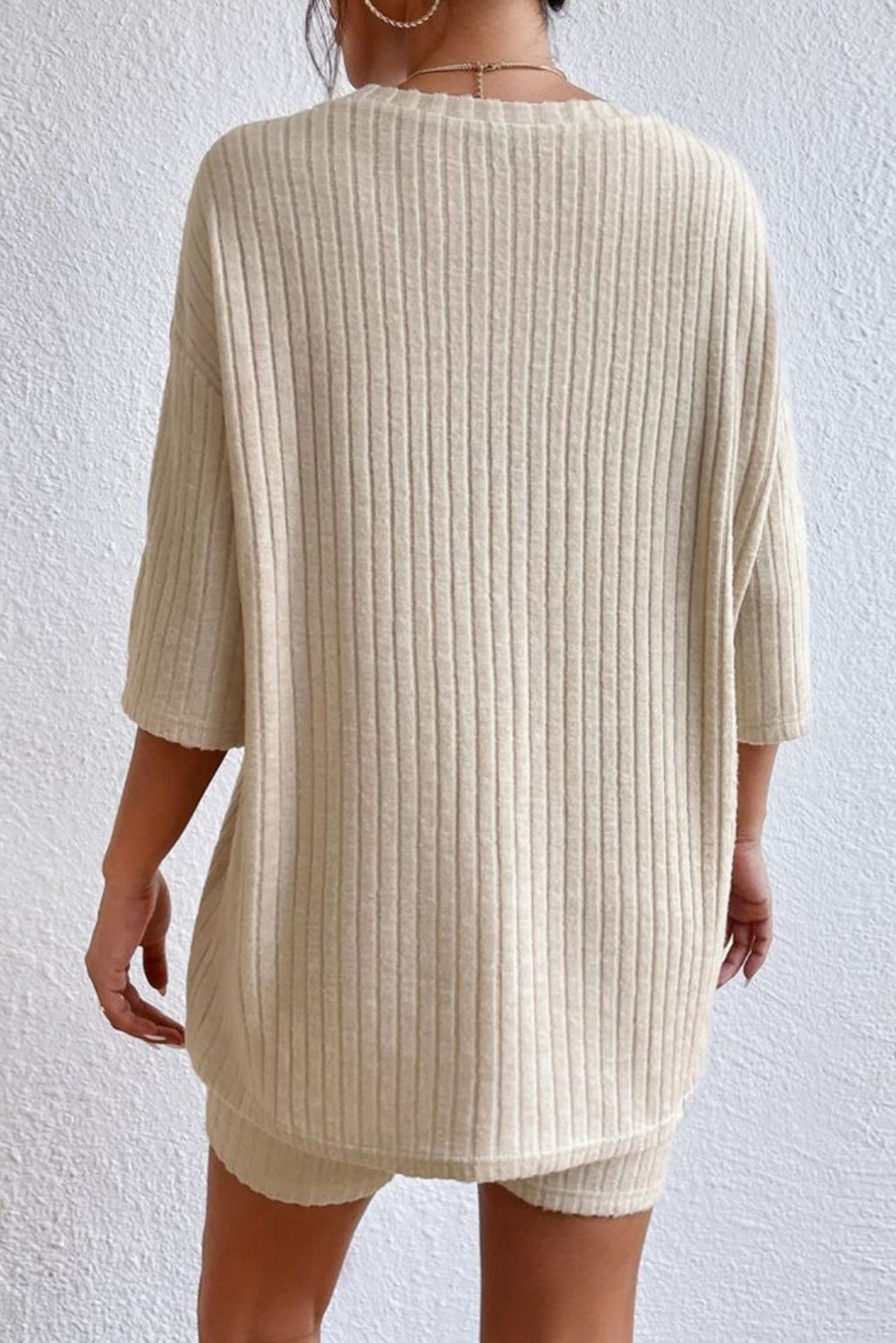 Round Neck Ribbed Top Shorts Lounge Set (10)