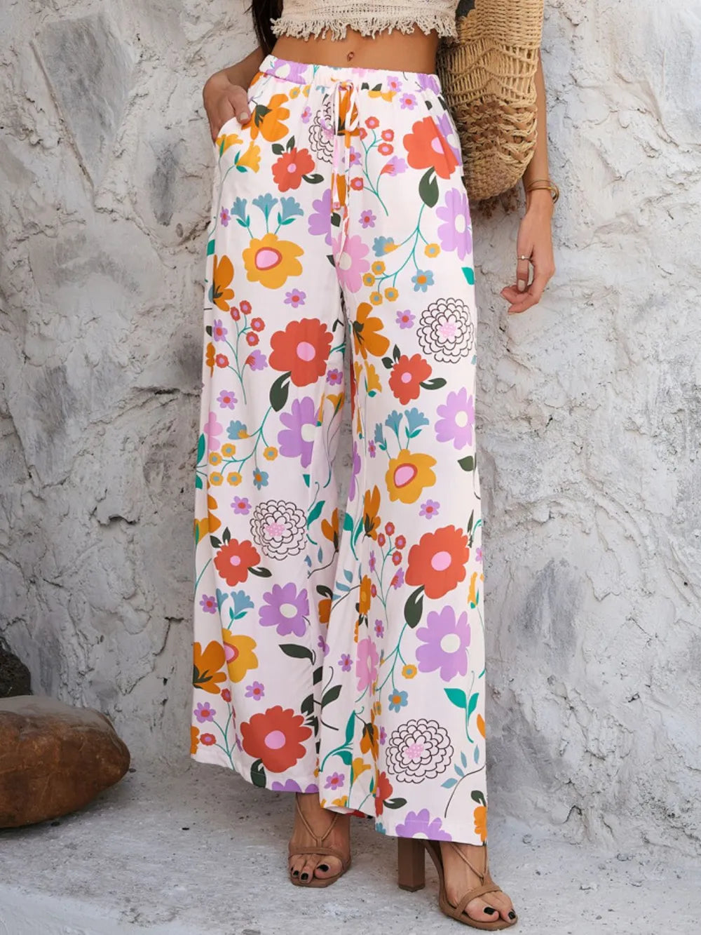 Drawstring Printed Wide Leg Pants (7)
