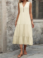 Decorative Button Notched Sleeveless Dress (24)