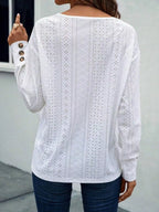Eyelet V-neck Long Sleeve T-shirt (5)