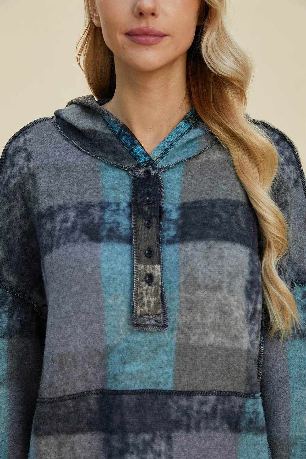 Full Size Plaid Dropped Shoulder Fleece Hoodie Plus (10)