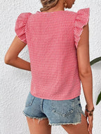 Gingham Ruffle Sleeve Square Neck Blouse (28)