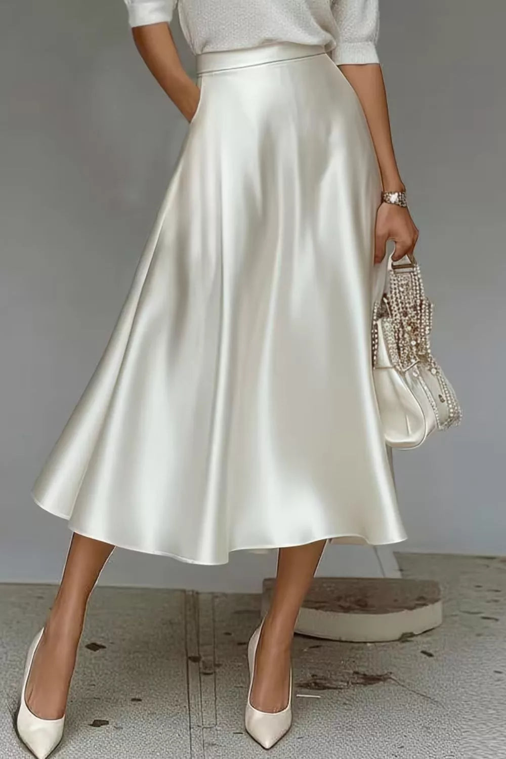 Satin A-line Midi Skirt (3)