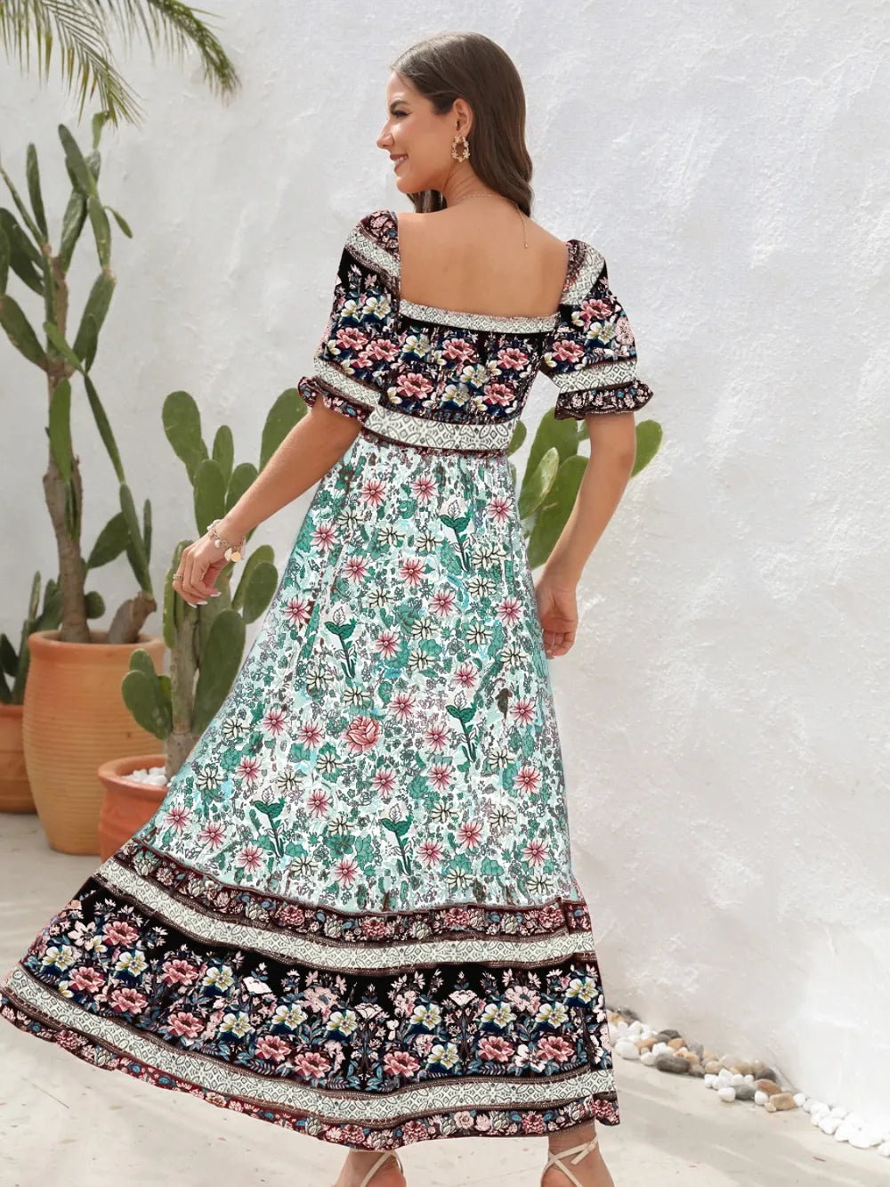 Floral Flounce Sleeve Midi Dress (8)