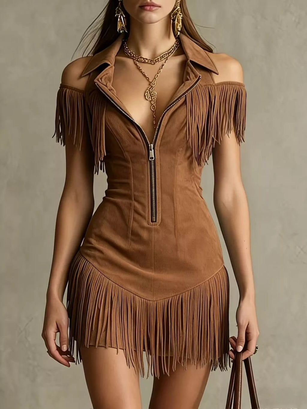 Fringed Cold Shoulder Mini Dress (4)