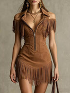 Fringed Cold Shoulder Mini Dress (4)