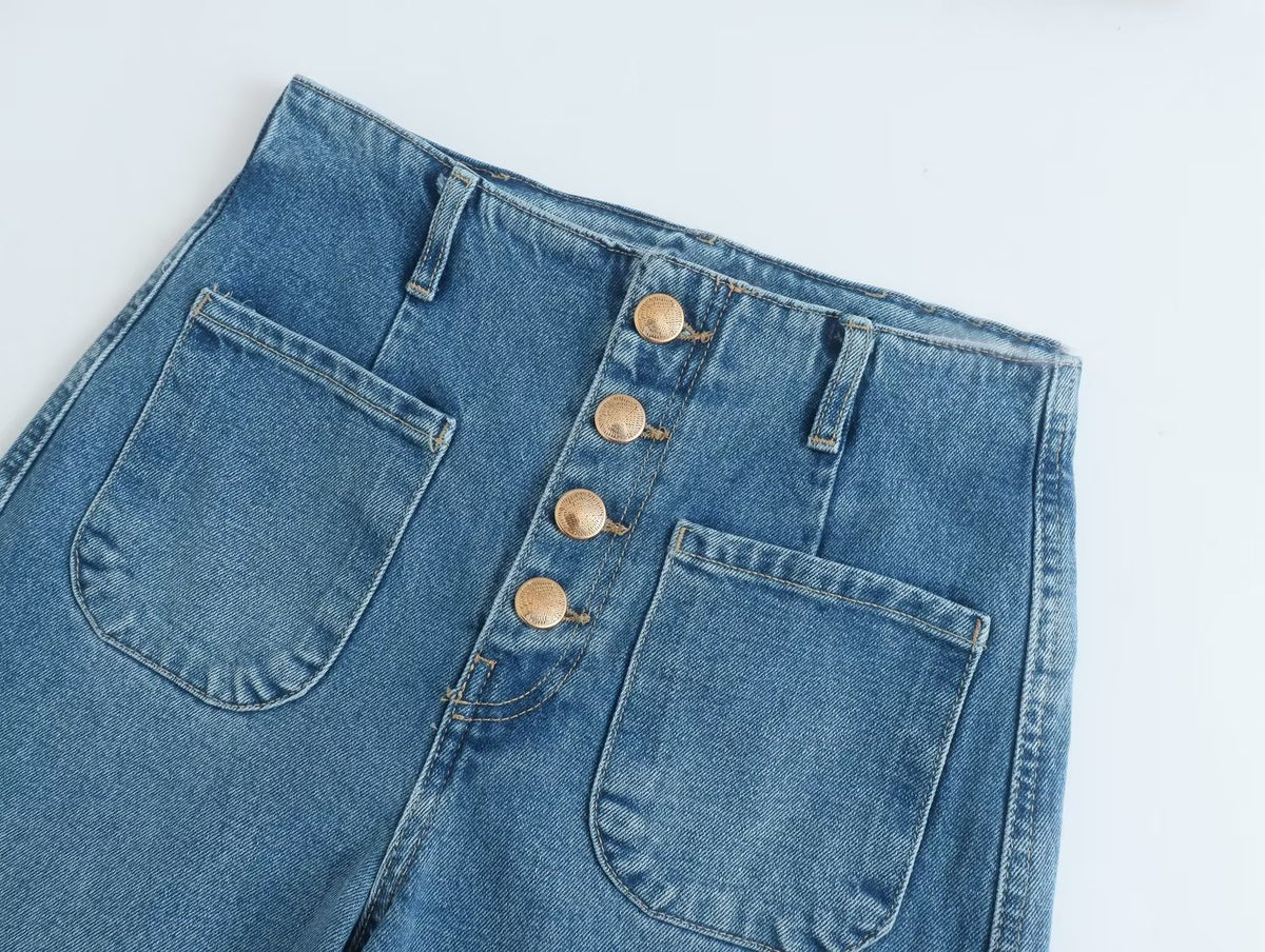 European High-waisted Baggy Wide-leg Capri Jeans photo 4