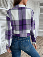 Plaid Button Up Drop Shoulder Cropped Jacket (28)