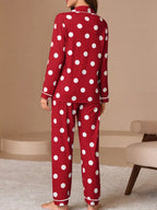 Polka Dot Button-down Top Pants Lounge Set (3)