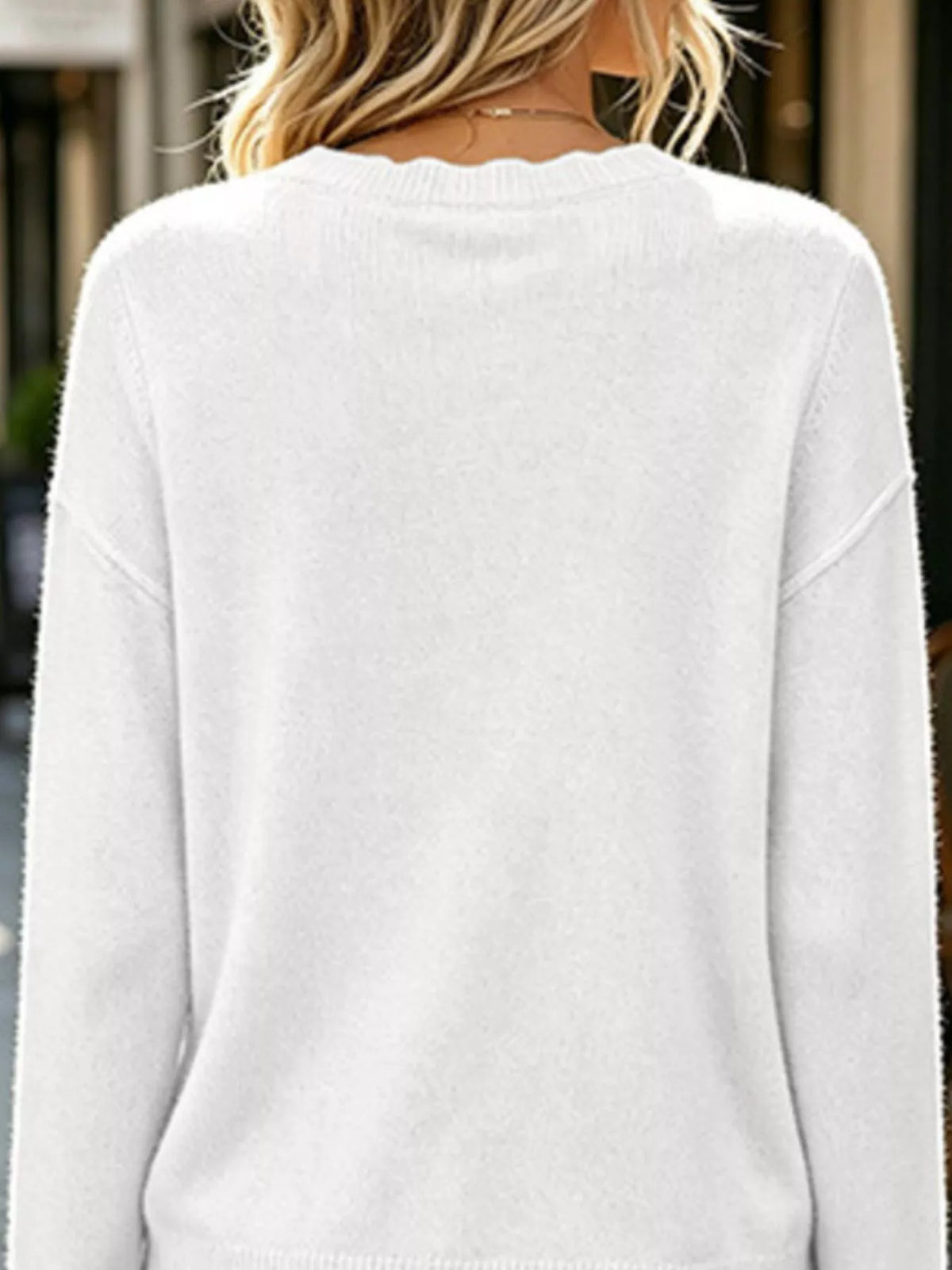 Full Size Scalloped Trim Crew Neck Sweater Plus (14)