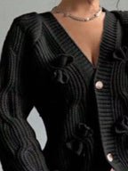 Bow Cable Knit V-neck Cardigan (6)