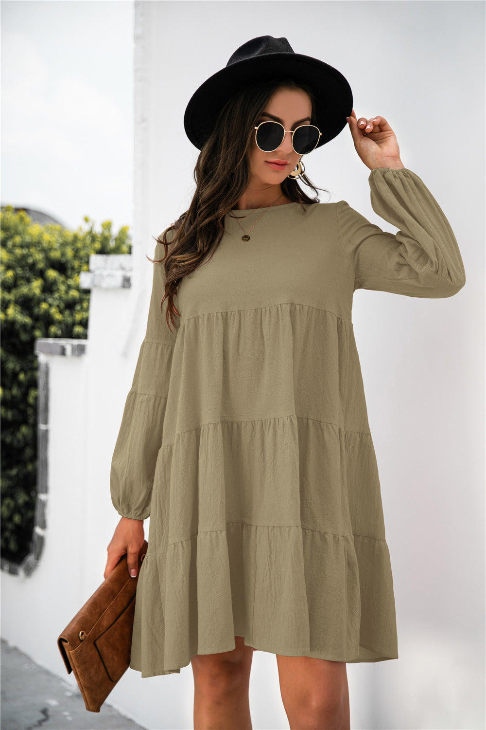 Balloon Sleeve Keyhole Tiered Dress (12)