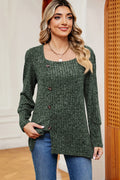 Decorative Button Square Neck T-shirt