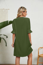 Notched Neck Flounce Sleeve Dress (11)