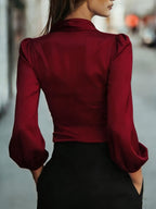 Satin Tie Waist Wrap Blouse (5)
