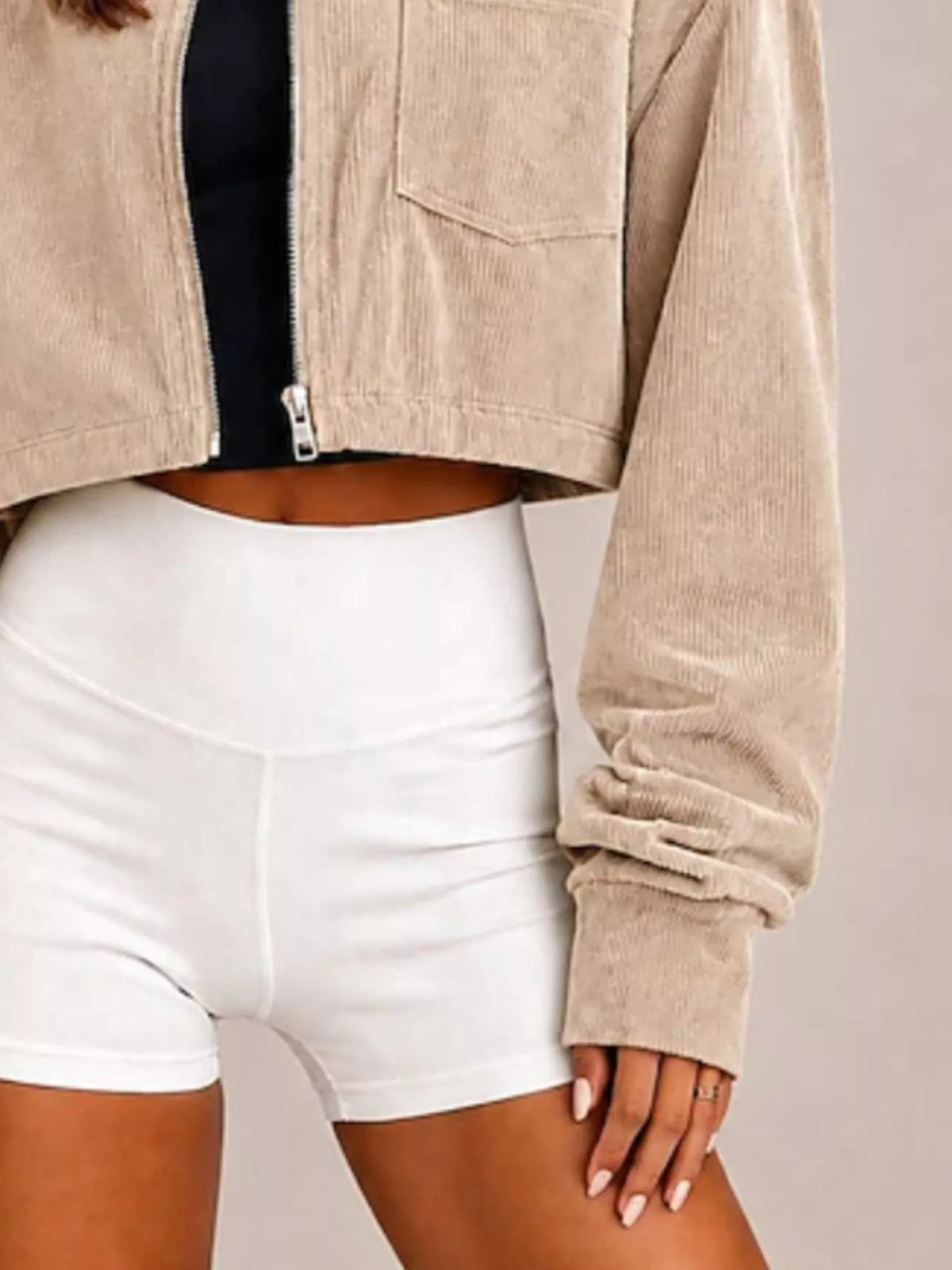 Corduroy Zip Up Cropped Jacket (6)
