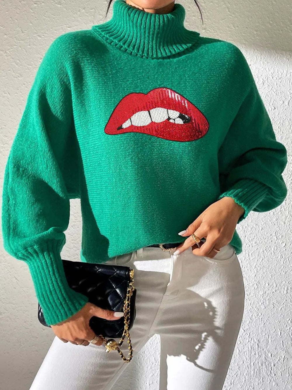 Lip Turtleneck Long Sleeve Sweater (2)