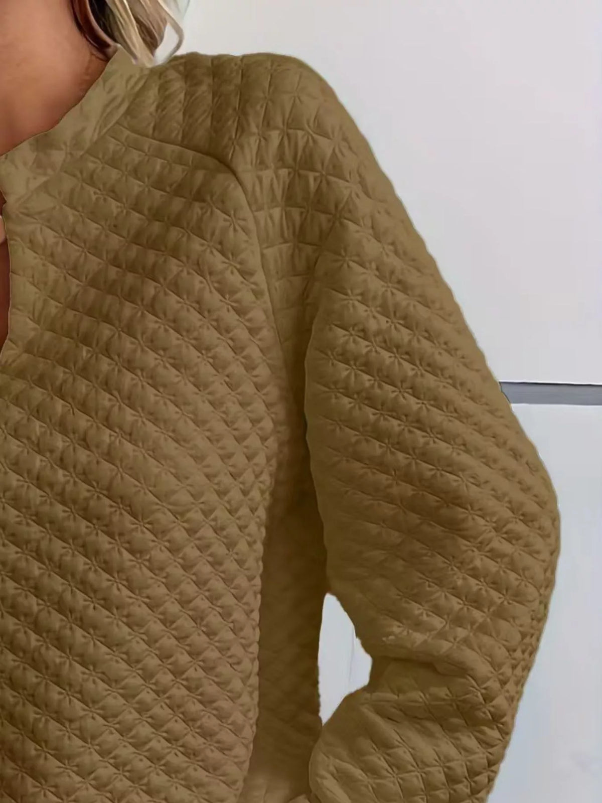 Quilted Texture Long Sleeve Sweatshirt Notched Neck (16)