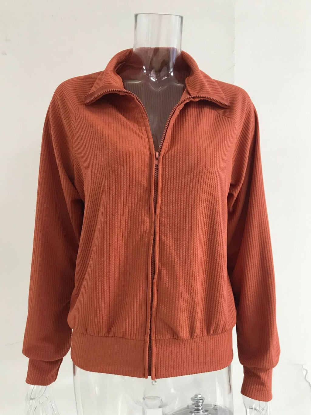 Full Size Ribbed Knit Zip-up Outerwear Plus (2)