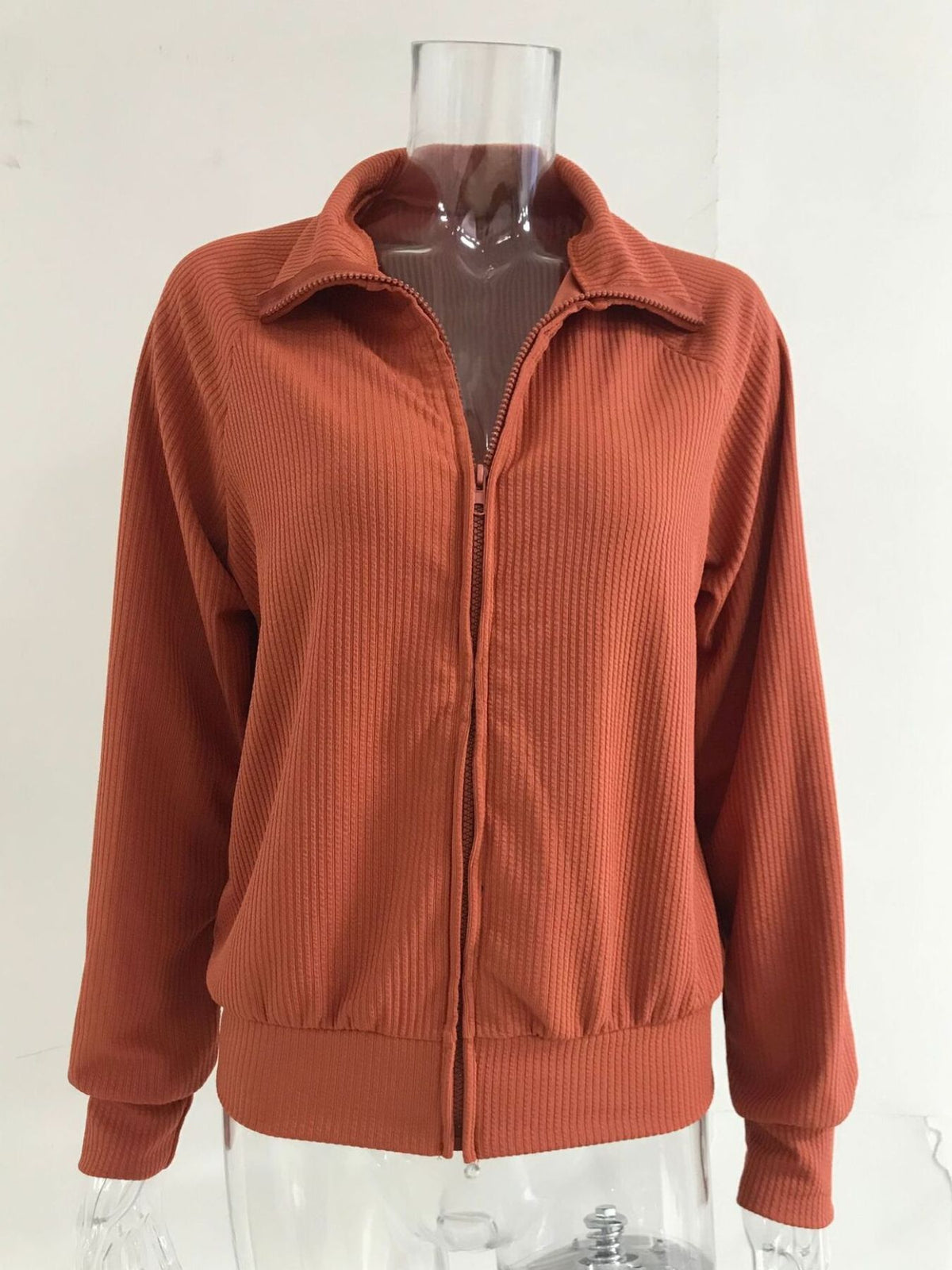 Full Size Ribbed Knit Zip-up Outerwear Plus (2)