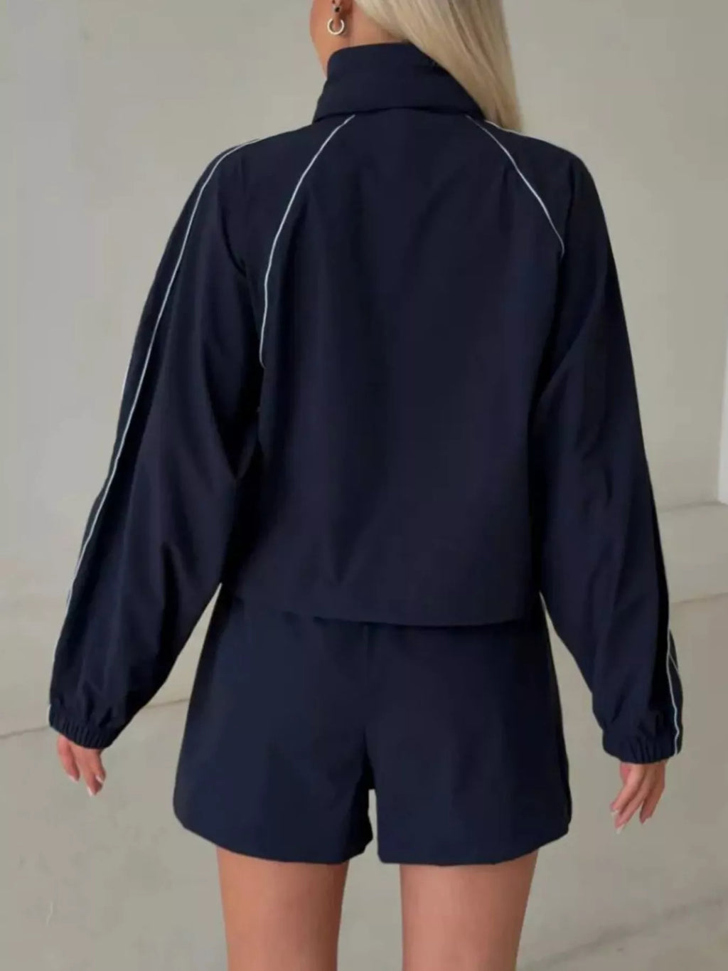 Drawstring Zip-up Jacket Shorts Set (14)