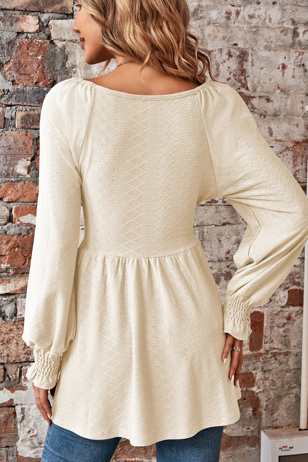 Peplum V-neck Long Sleeve Blouse (28)