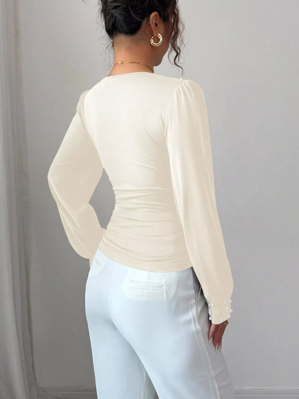 Pearl Embellished V-neck Blouse (10)