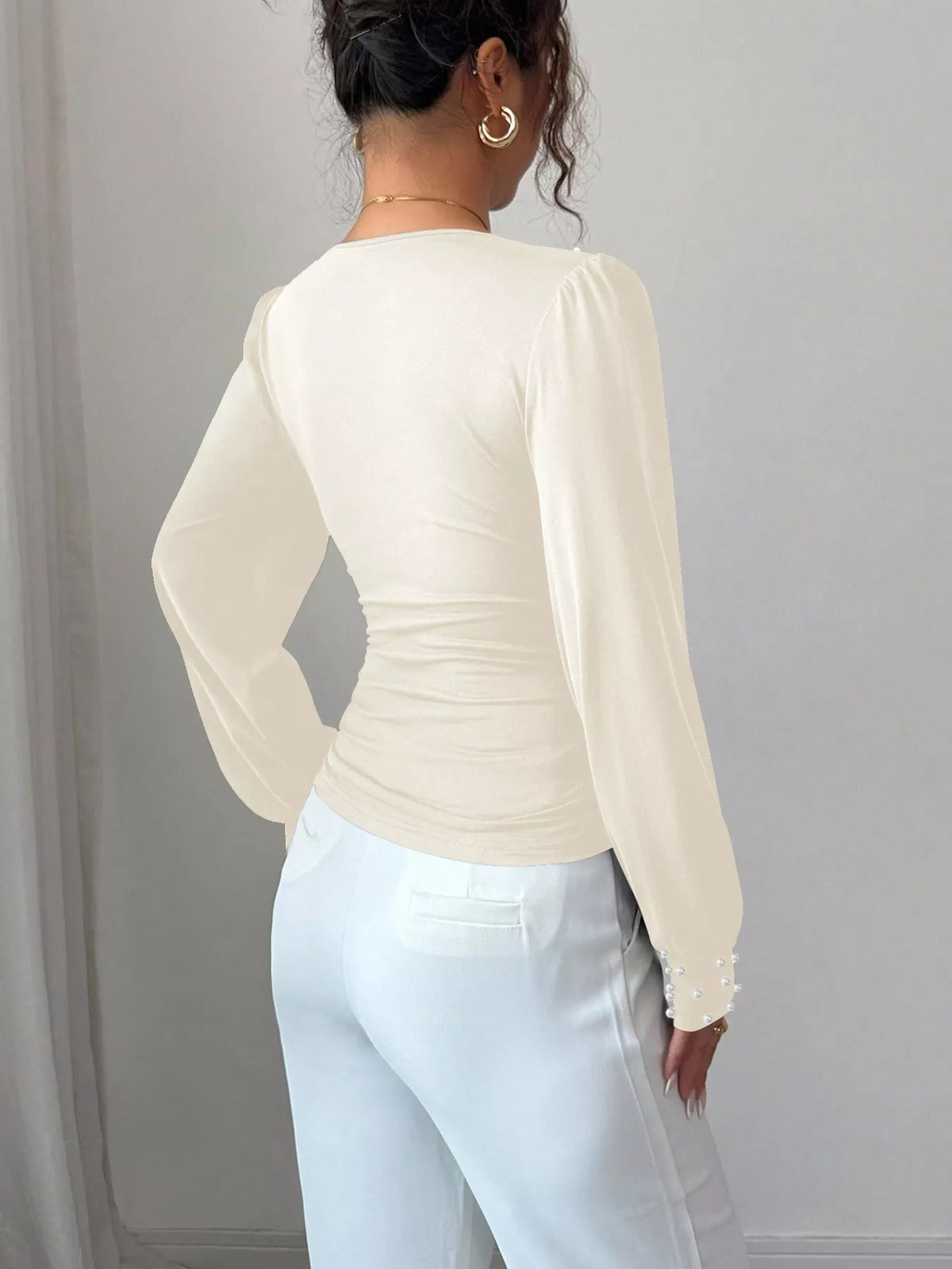 Pearl Embellished V-neck Blouse (10)