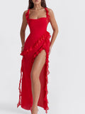 Split Ruffled Square Neck Maxi Dress (5)