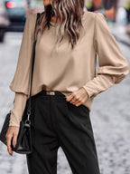 Back Button Lantern Sleeve Blouse (3)
