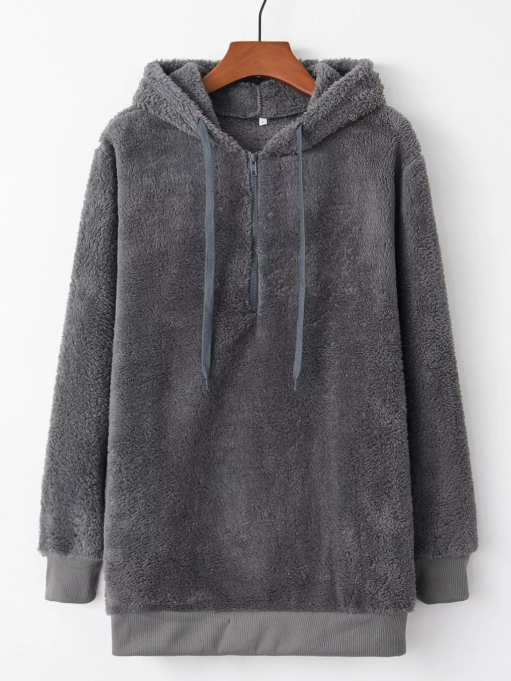 Full Size Half Zip Drawstring Fleece Hoodie Plus (2)