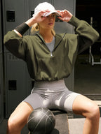 Half Zip Pocketed Dropped Shoulder Hoodie (3)