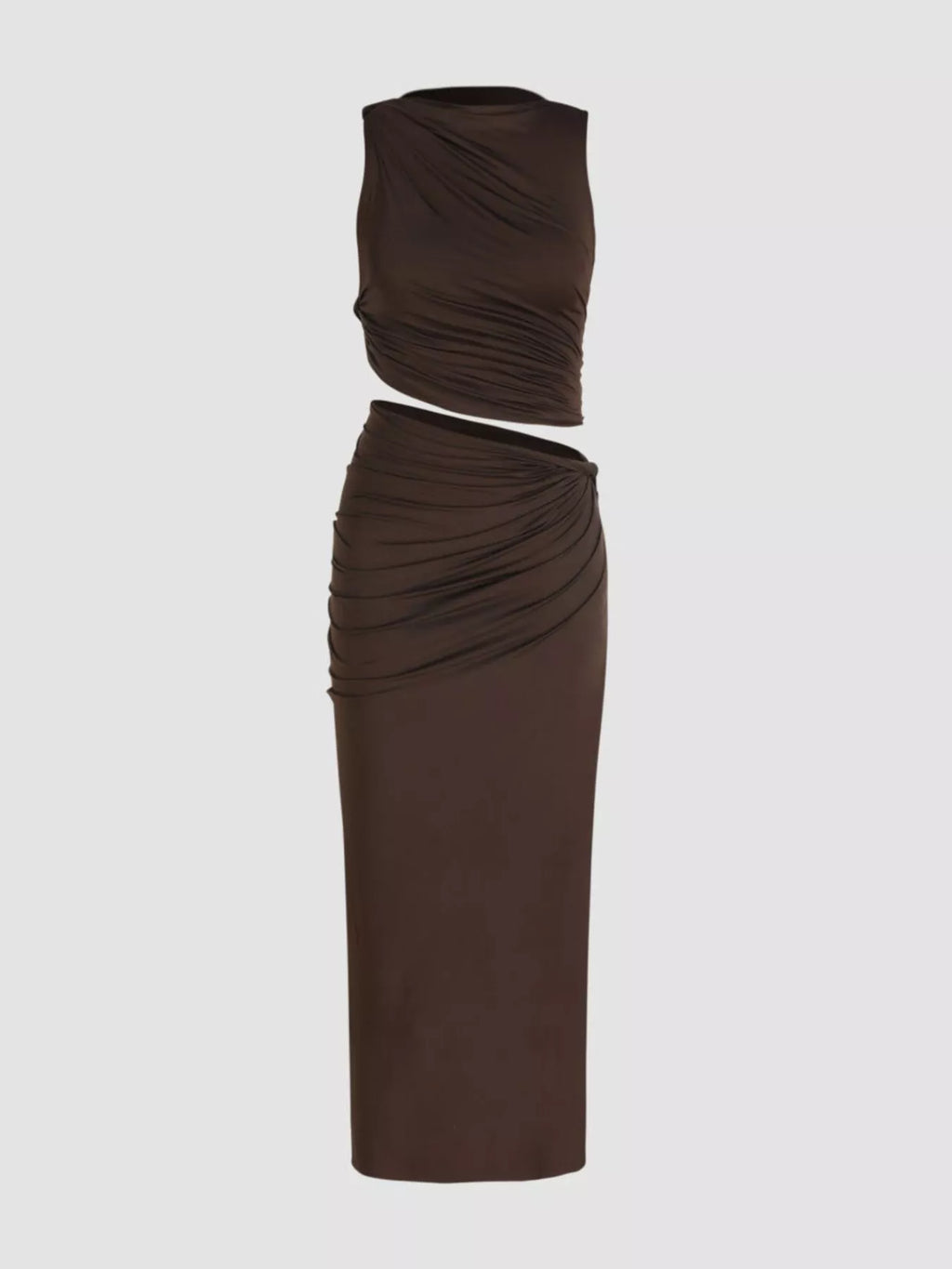 Asymmetrical Ruched Knit Top Skirt Set (6)