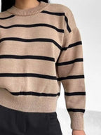 Striped Knit Round Neck Sweater (3)