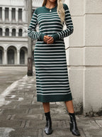 Striped Round Neck Long Sleeve Dress (9)