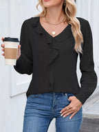 Ruffled V-neck Long Sleeve Blouse (12)