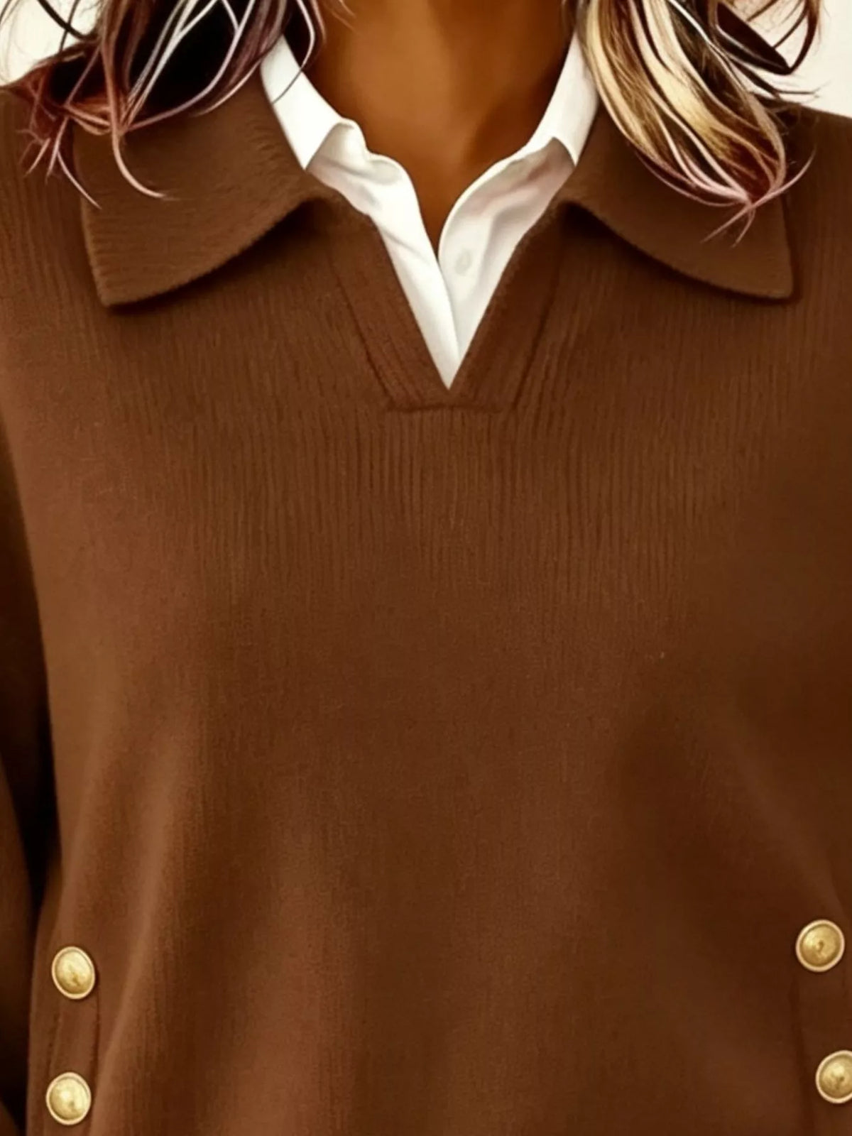 Chic Collared Decor-button Sweater (14)