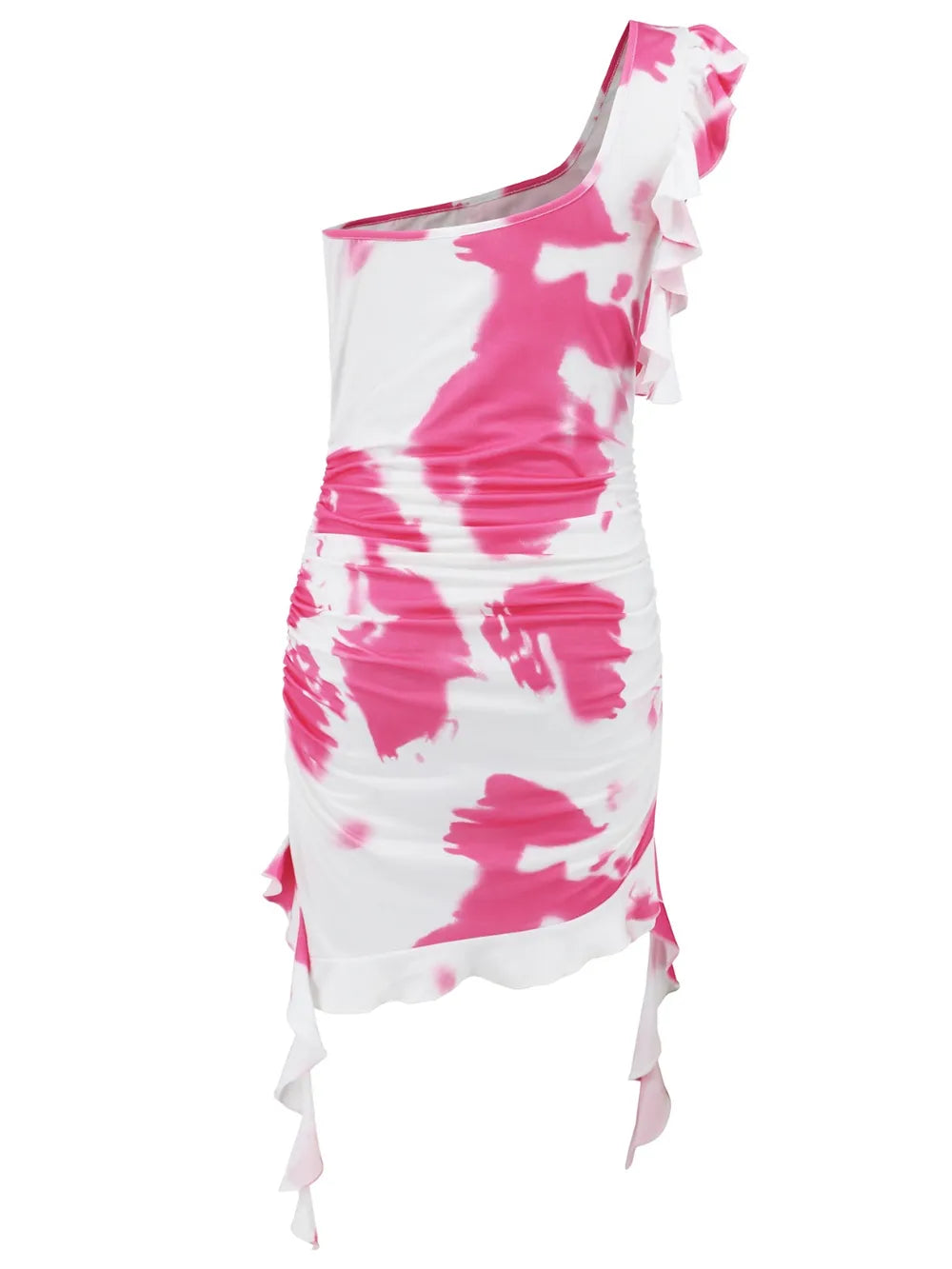Ruffled Tie-dye Single Shoulder Mini Dress (14)