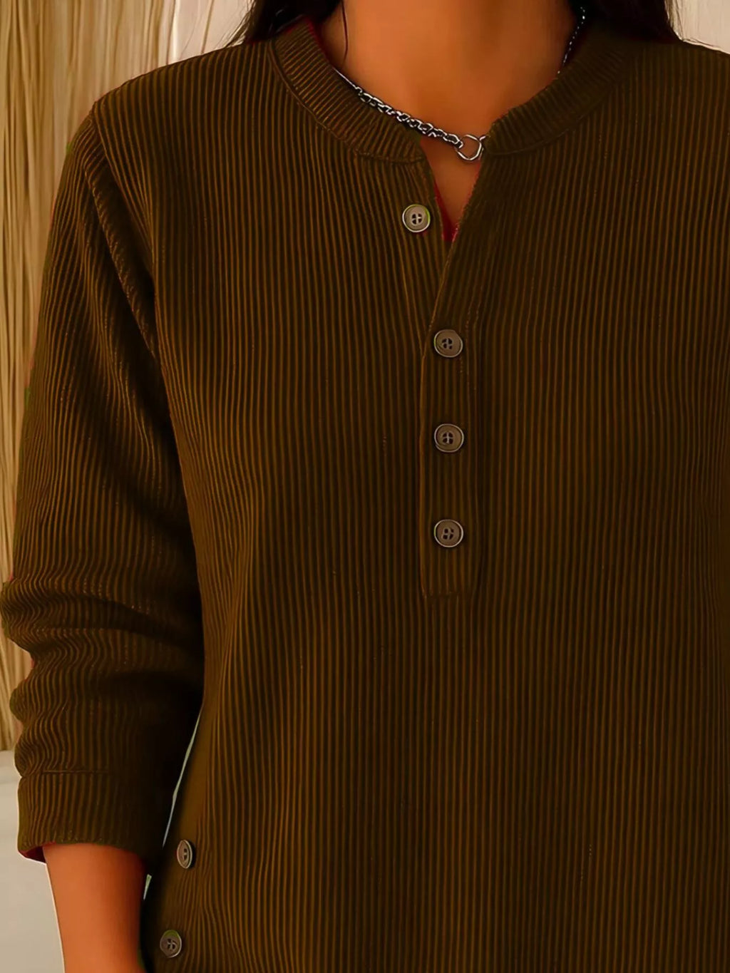 Full Size Ribbed Half Button Henley Top Plus (14)