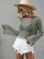 Openwork Flare Sleeve Cropped Cover Up (2)